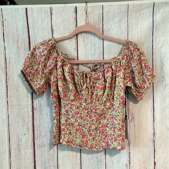 NWT ASTR The Label Halter Tie Top in Pink Green Floral - Picture 3 of 8